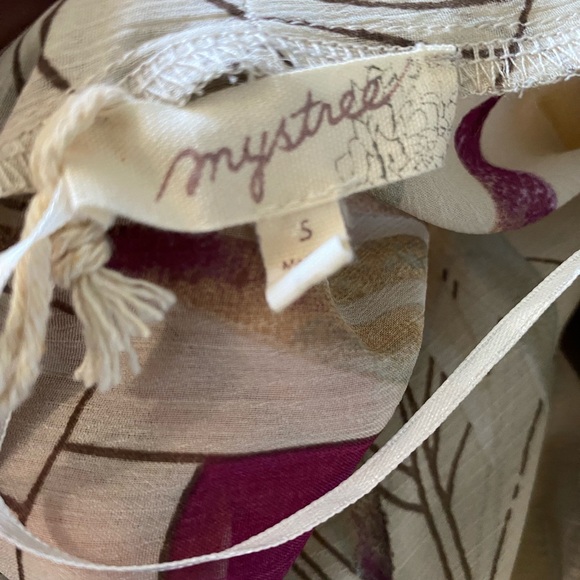 Mystree Cream and Orange Wrap Tie Front Long Sleeve Blouse - Picture 5 of 5